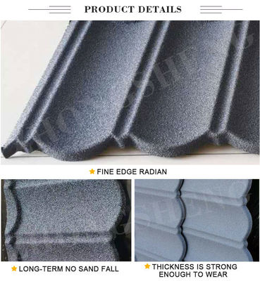 Prime 0,4mm*420mm*1340mm Κόκκινο πράσινο μπλε πέτρα επικαλυμμένη με χάλυβα οροφή πλακάκια για την κατασκευή ξενοδοχείων